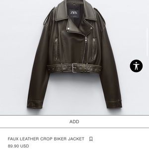 ZARA Faux Leather Cropped Biker Jacket